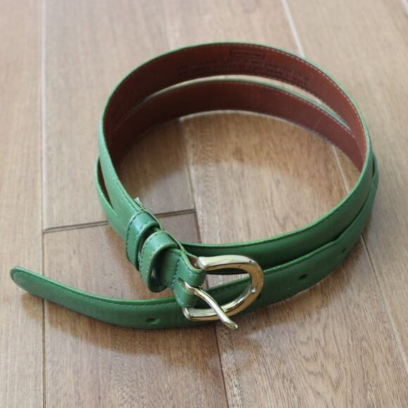 Vintage Coach USA Made Cowhide Leather Green Gold Buckle Belt Large 8600 - Picture 1 of 8